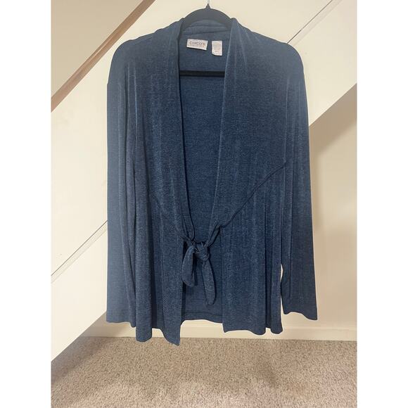 Chico's Travelers Dark Blue Front Tie Top Long Sleeves Size 1 (Medium) - Picture 1 of 4